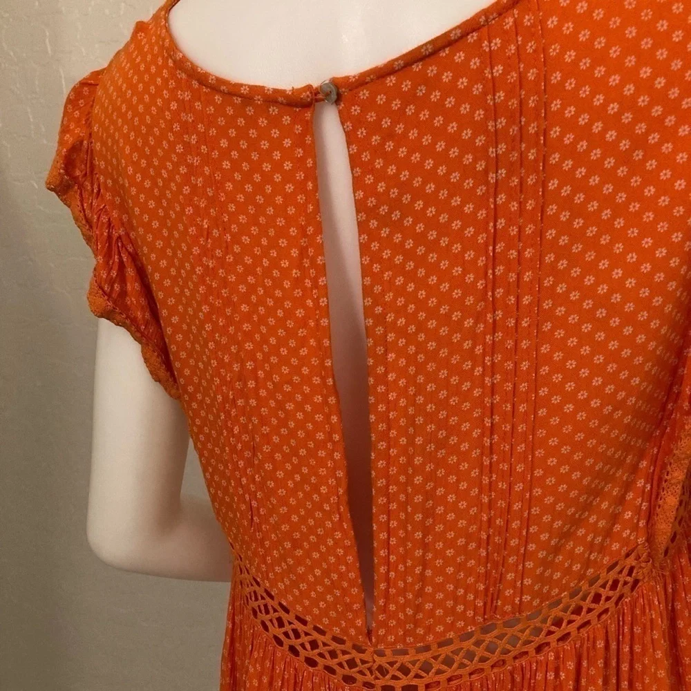 Free People Retro Kitty Crotchet Trim Dress Coral Size Small